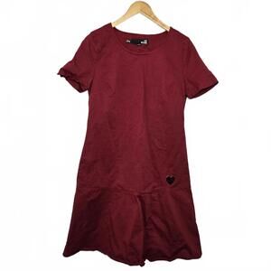 Love Moschino Dress Size 10 Red Cotton Short Sleeve Flare Drop Hem Casual
